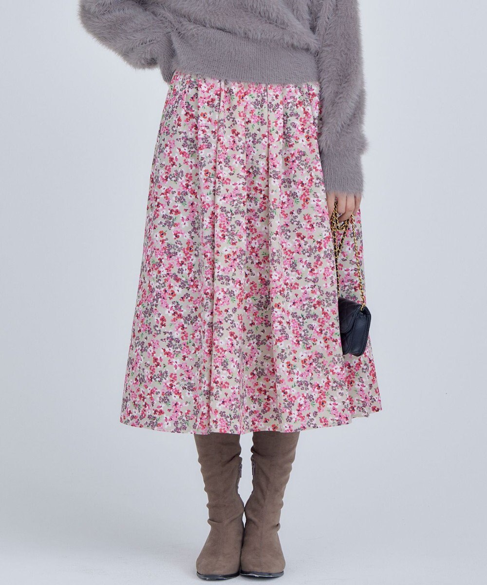 組曲 ニュアージュフラワープリント スカート 