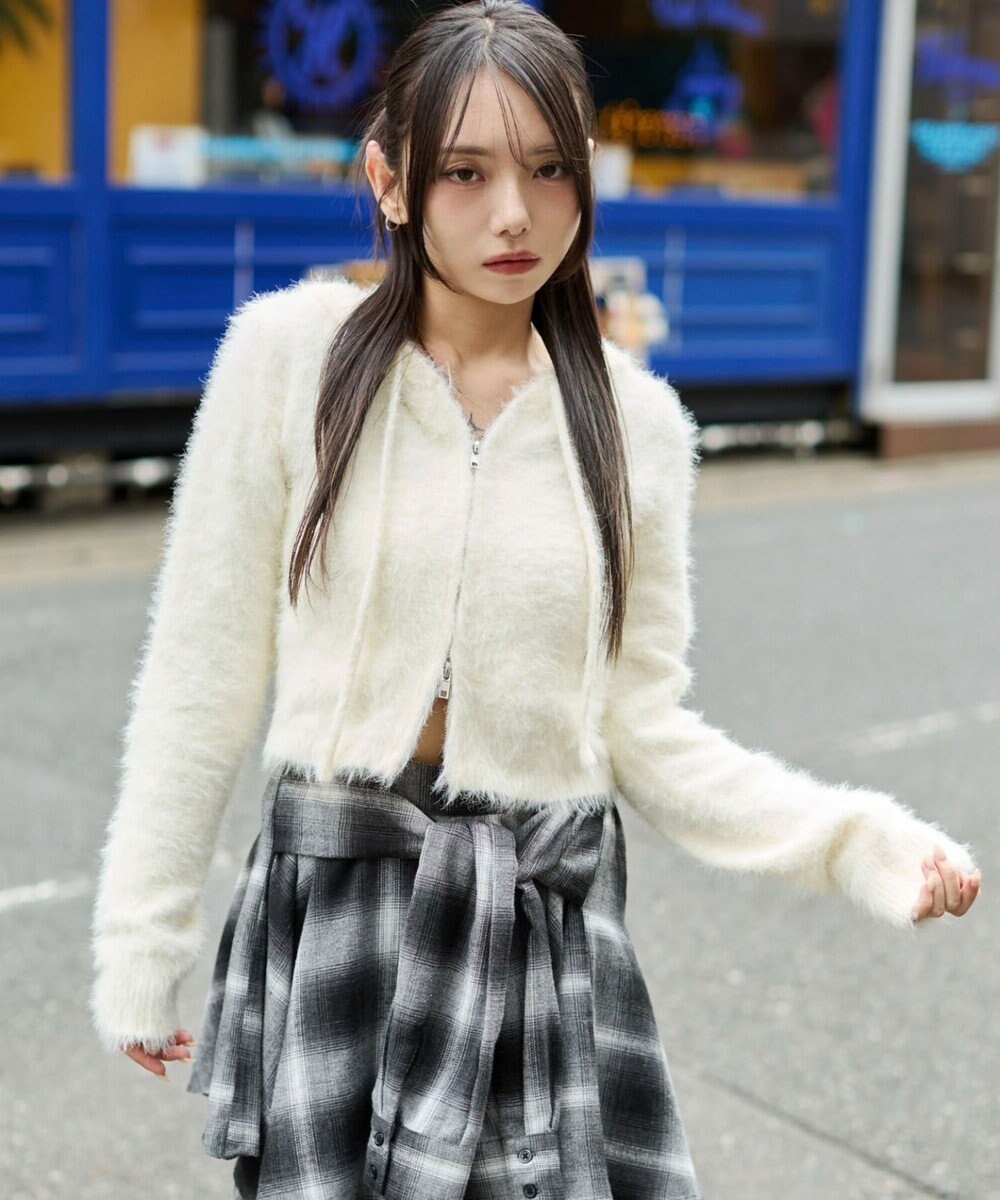 WEGO 【25秋冬新作】シャギーニットジップパーカー 