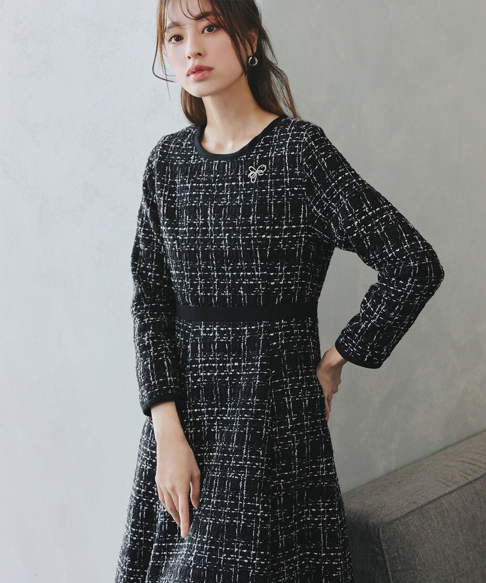 Tiaclasse 【安田美沙子さん着用・洗える】配色ツイードワンピース 