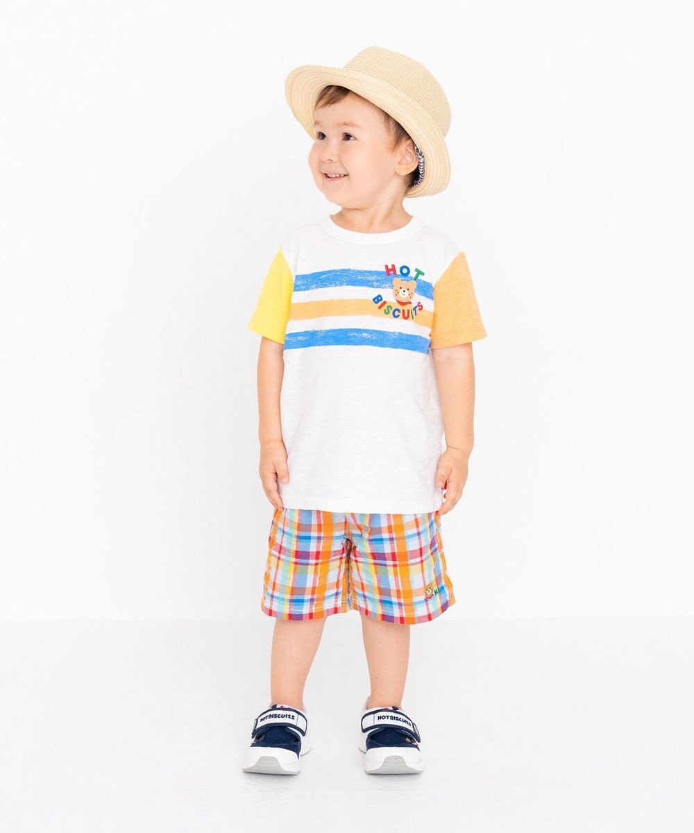 MIKI HOUSE HOT BISCUITS かすれプリント 袖配色 半袖Tシャツ 