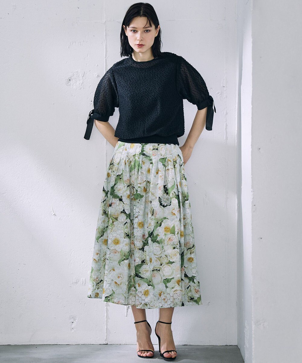 自由区 【カトリエムブーケ】Expression delicate ドットシアー・リボンスリーブトップス 