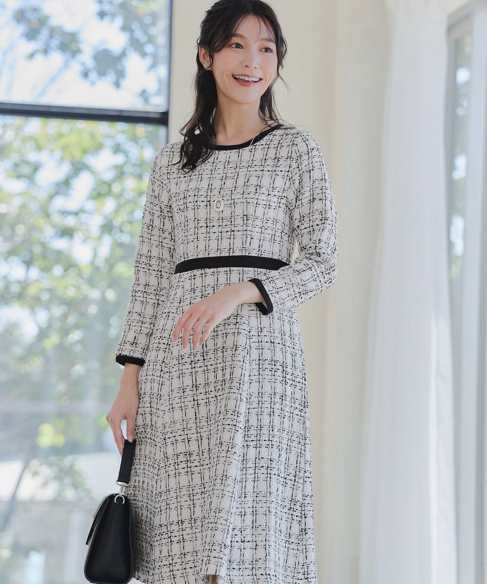 Tiaclasse 【安田美沙子さん着用・洗える】配色ツイードワンピース 