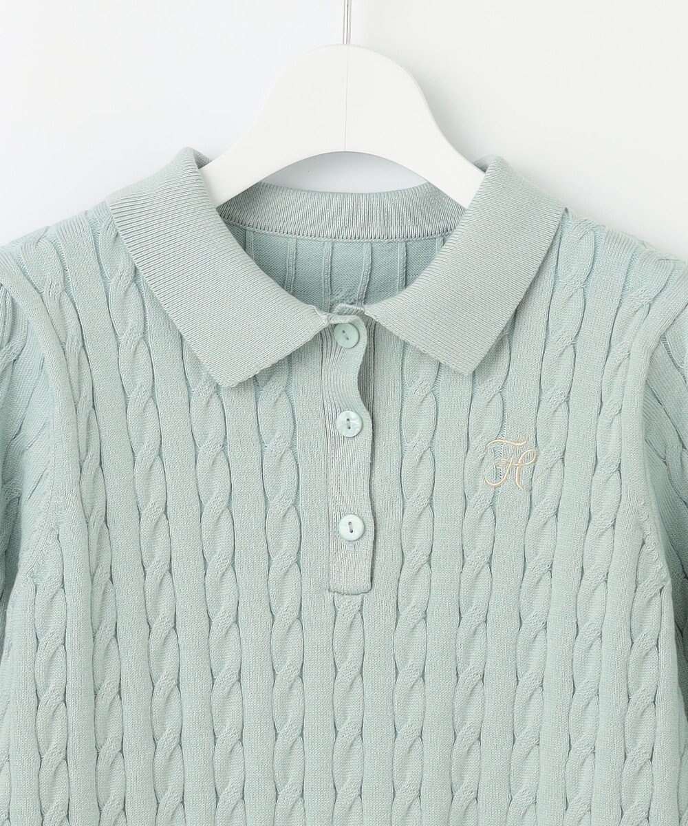 Feroux 胸元刺繍ケーブルポロ ニット 