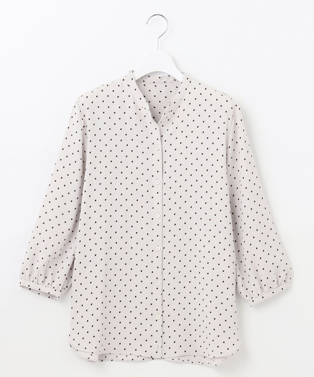 自由区 【セット可/洗える】ダブルスクエアプリント バンドカラーブラウス 