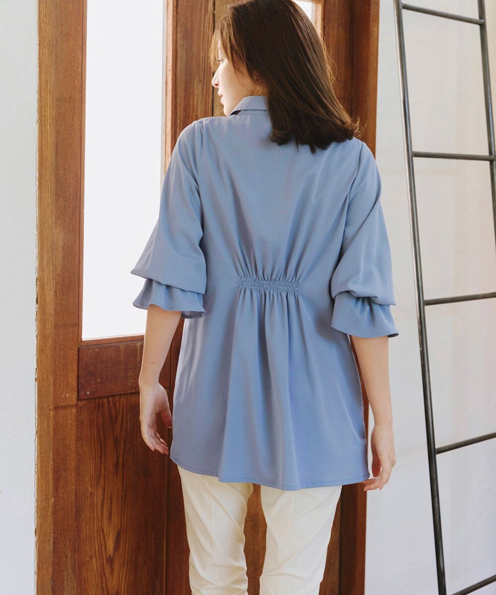 Tiaclasse   【洗える】バックシャーリングスキッパーチュニックブラウス 