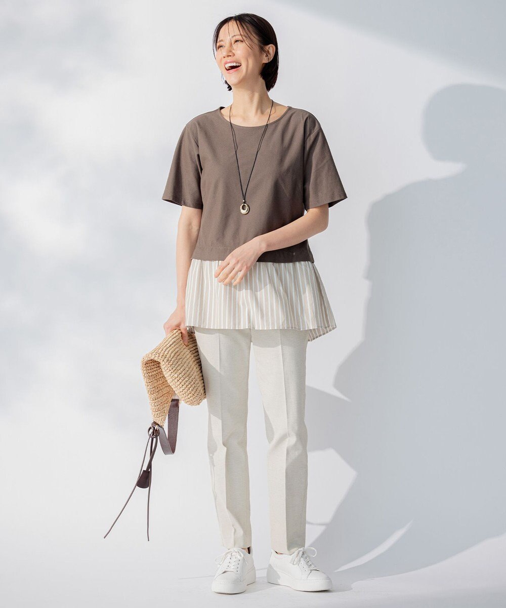 自由区 【洗える】コンビネーションシャーティング ペプラムデザイン カットソー 