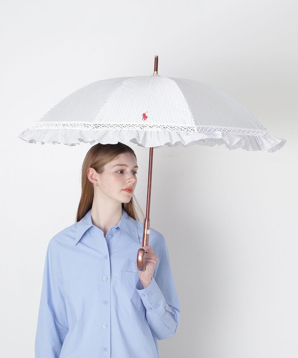 MOONBAT 【遮光/晴雨兼用日傘】POLO RALPH LAUREN(ポロ ラルフローレン) ストライプフリル 長傘 遮熱 UV 
