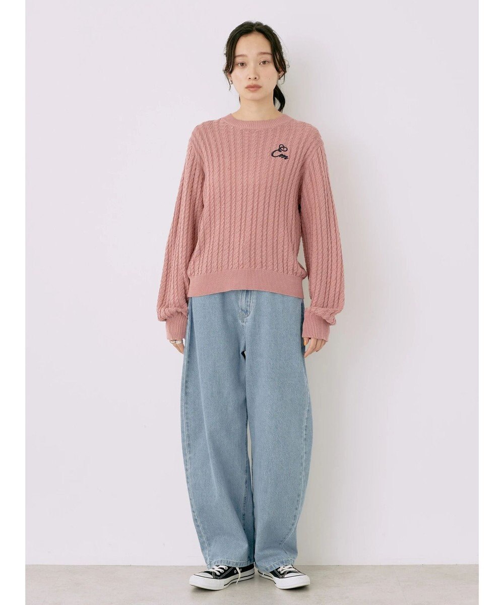 earth music&ecology 刺繍入りケーブルニットプルオーバー 