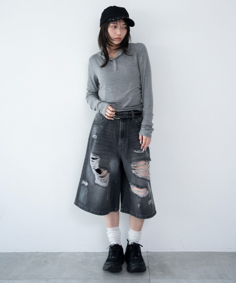 WEGO ヘンリーネックフードロンT 