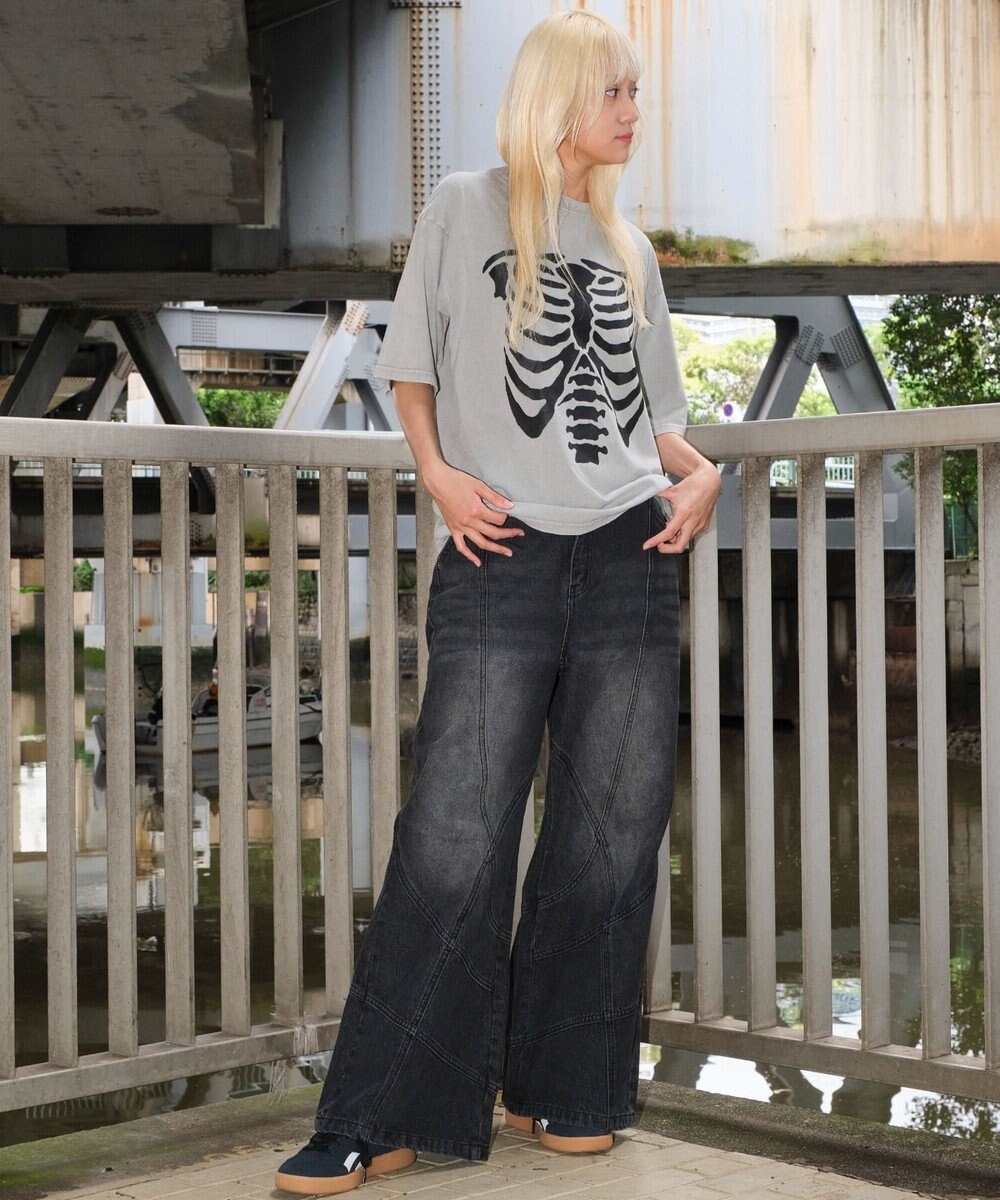 WEGO 【ユニセックス着用ITEM】スウィッチングフレアデニムパンツ 