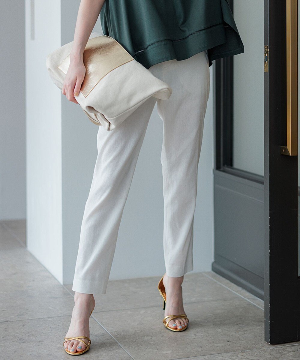 23区 【洗える】リネンレーヨンストレッチ テーパードパンツ 