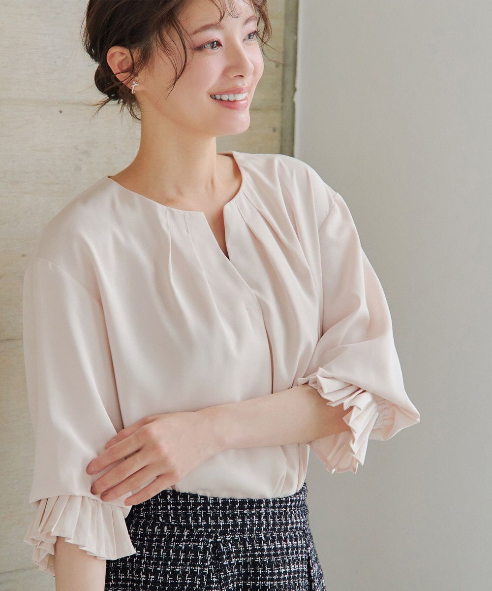 Tiaclasse L 【洗える】プリーツスリーブブラウス 