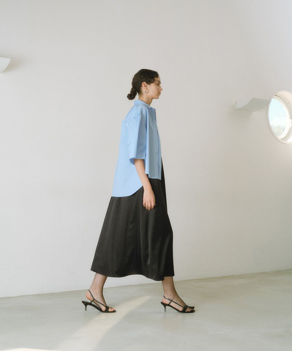 #Newans 【洗濯機可能/シワになりにくい】〈お尻・太ももをカバー〉フレアスリーブイタリアンカラーシャツ 