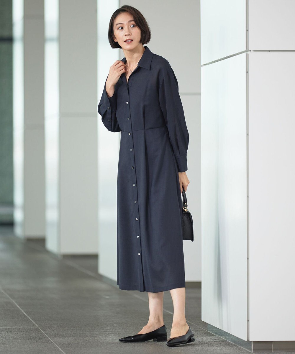 自由区 【洗える】トロピカルストレッチシャツ ドレス 