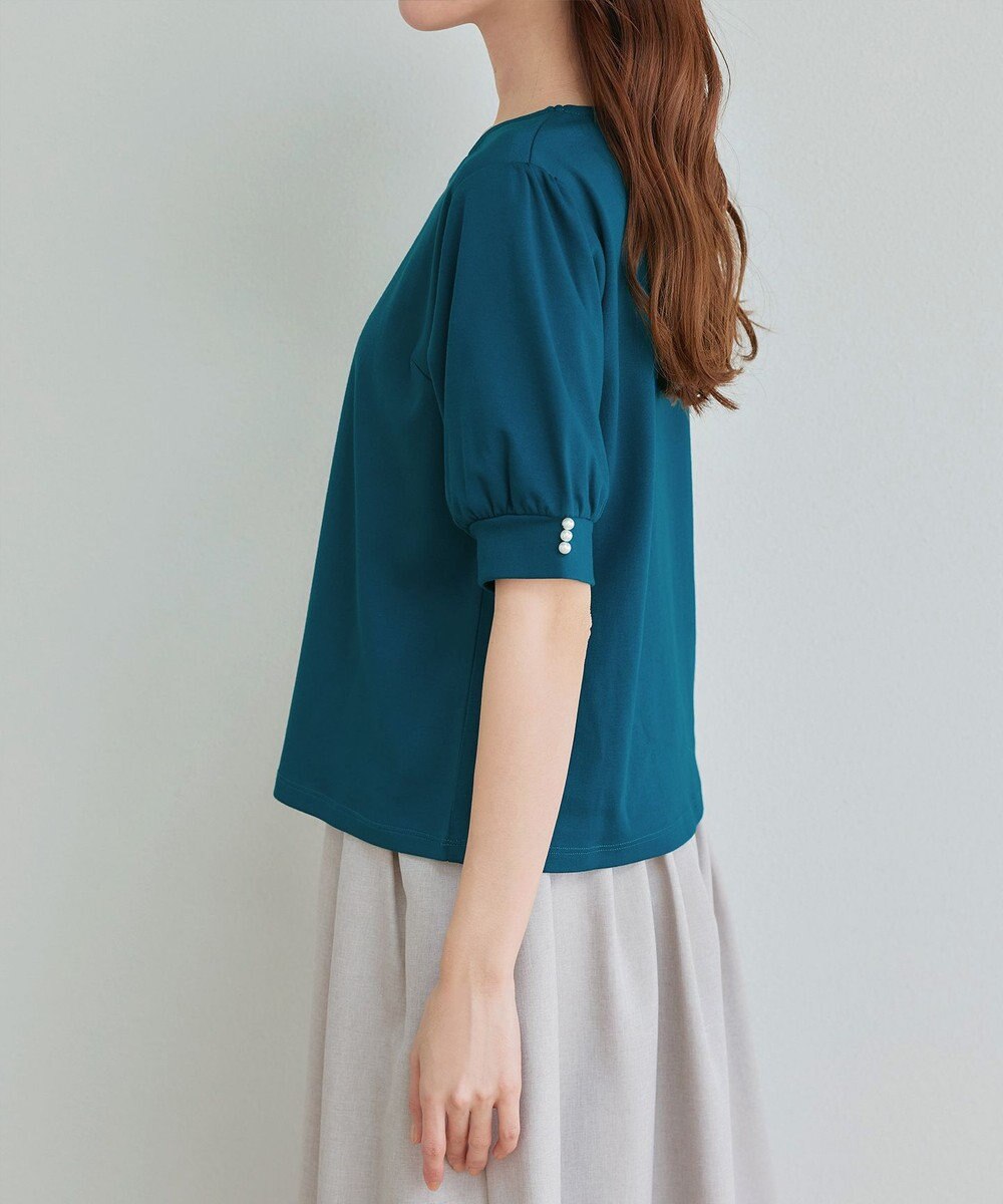 Tiaclasse L 【小倉優子さん着用・洗える・接触冷感・汗ジミ防止】“サマさまカットソー”パール付きパフスリーブトップス 