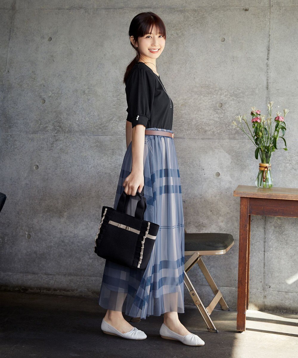 Tiaclasse L 【小倉優子さん着用・洗える・接触冷感・汗ジミ防止】“サマさまカットソー”パール付きパフスリーブトップス 