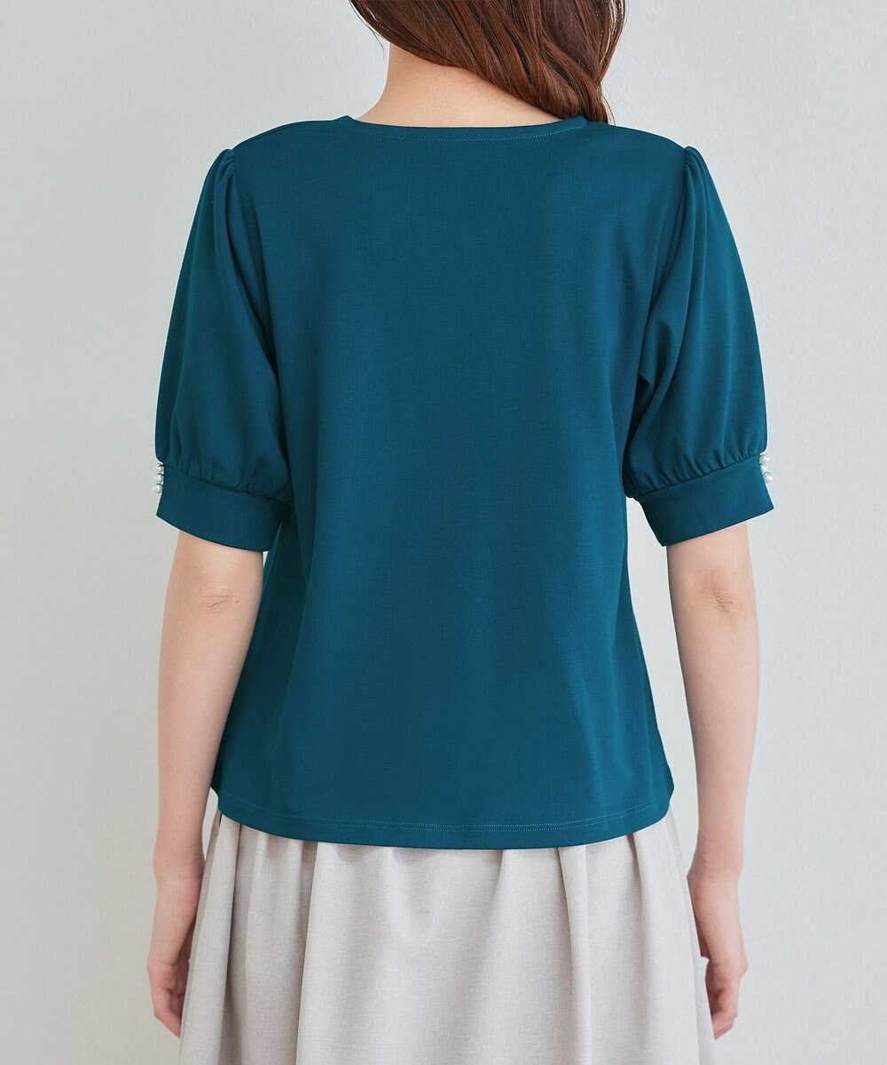 Tiaclasse L 【小倉優子さん着用・洗える・接触冷感・汗ジミ防止】“サマさまカットソー”パール付きパフスリーブトップス 