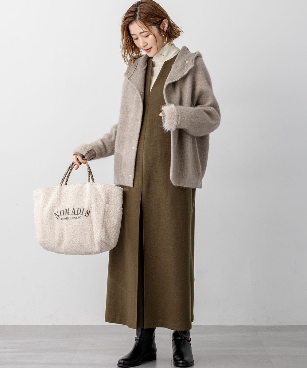 23区 ラクーンブレンドダブルフェイス ニット フーディー 