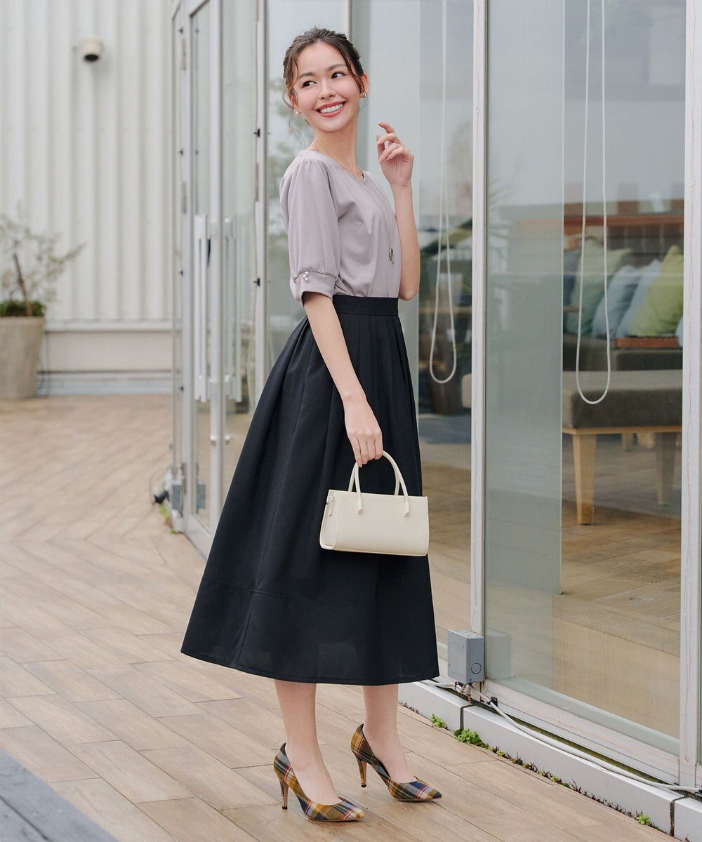 Tiaclasse L 【小倉優子さん着用・洗える・接触冷感・汗ジミ防止】“サマさまカットソー”パール付きパフスリーブトップス 