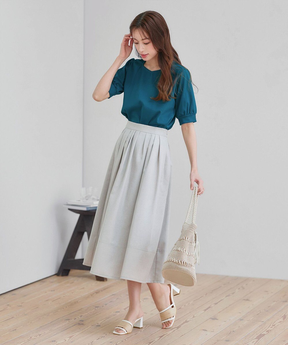 Tiaclasse L 【小倉優子さん着用・洗える・接触冷感・汗ジミ防止】“サマさまカットソー”パール付きパフスリーブトップス 