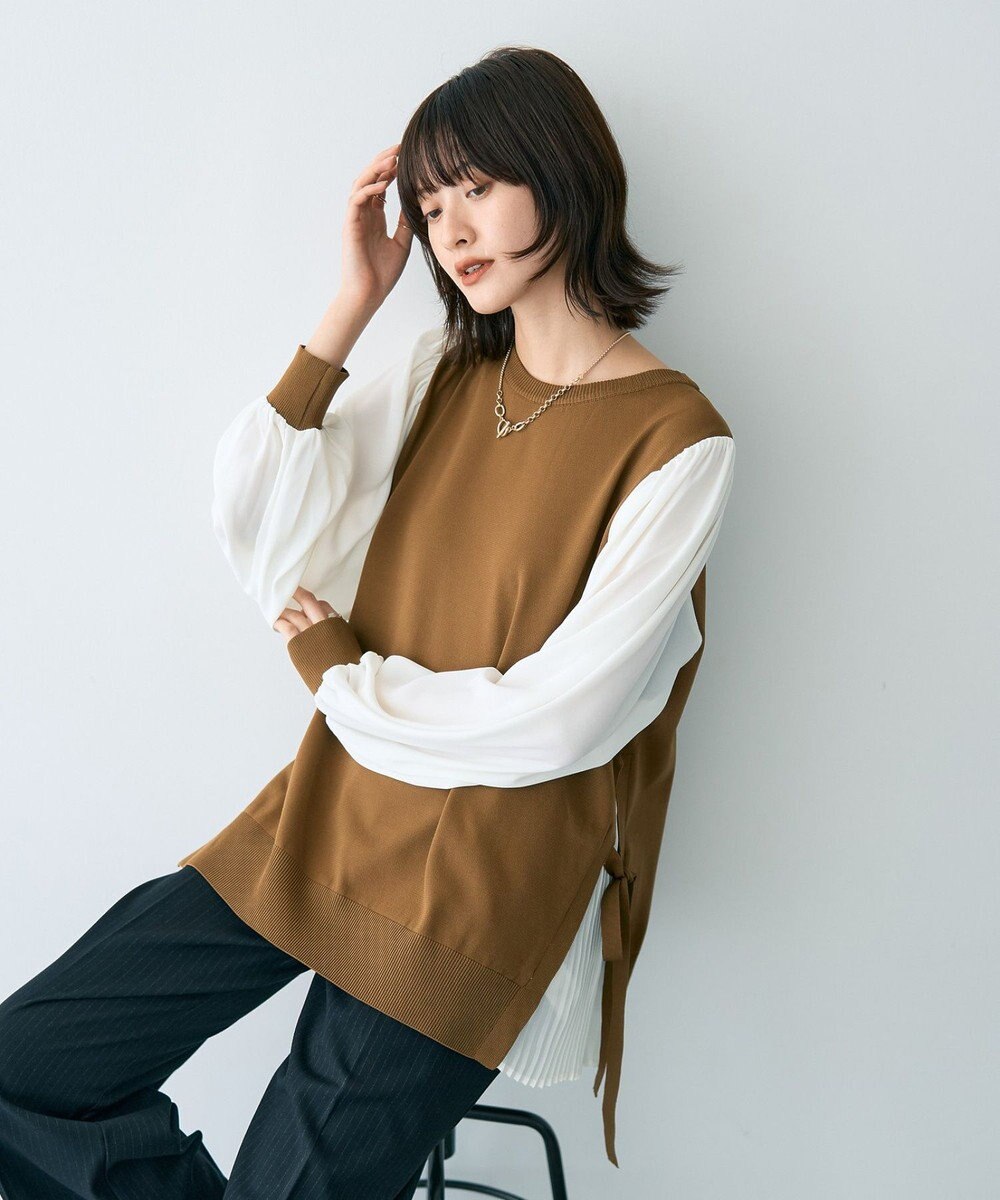 YECCA VECCA サイドプリーツ異素材MIXプルオーバー 