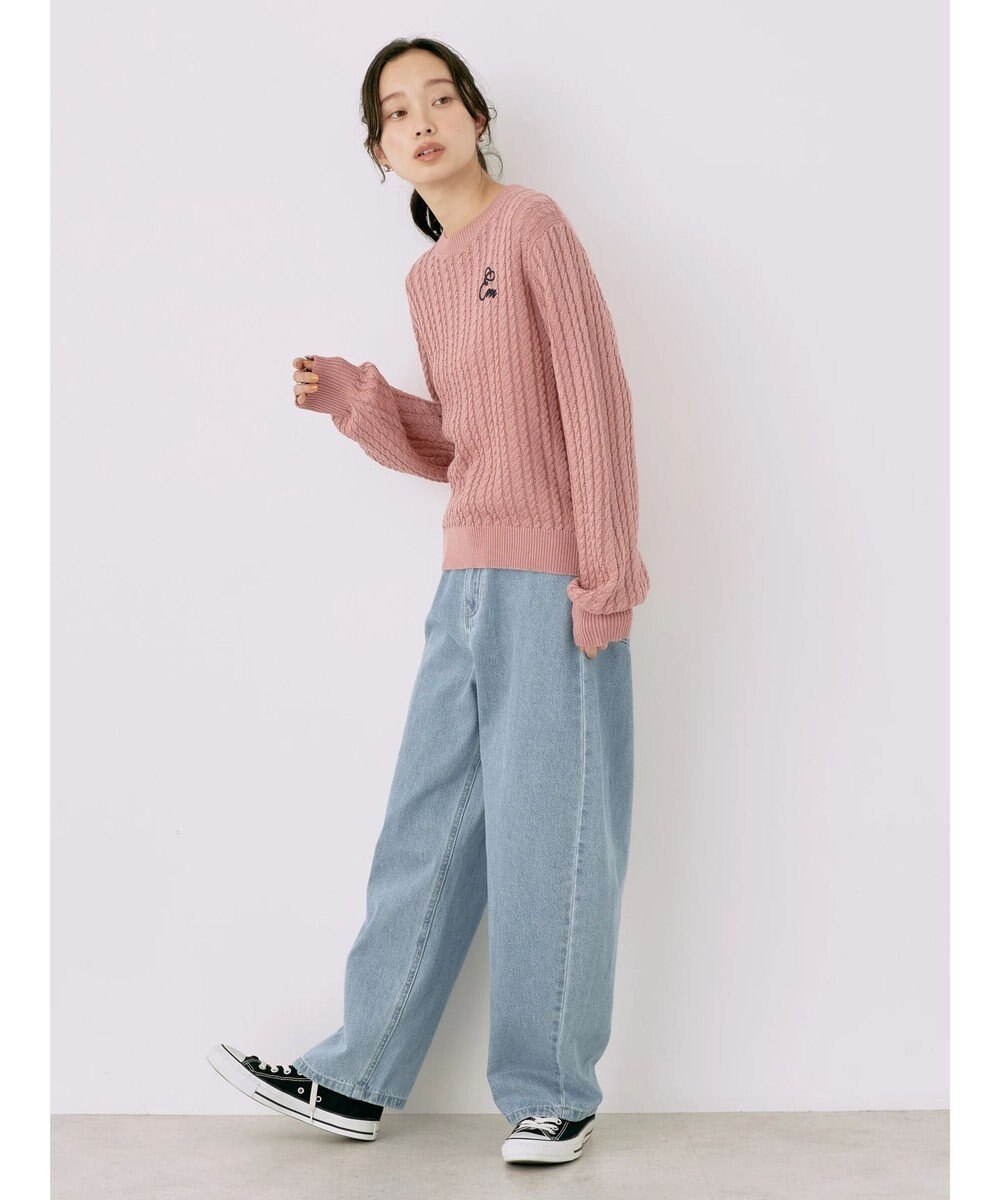 earth music&ecology 刺繍入りケーブルニットプルオーバー 