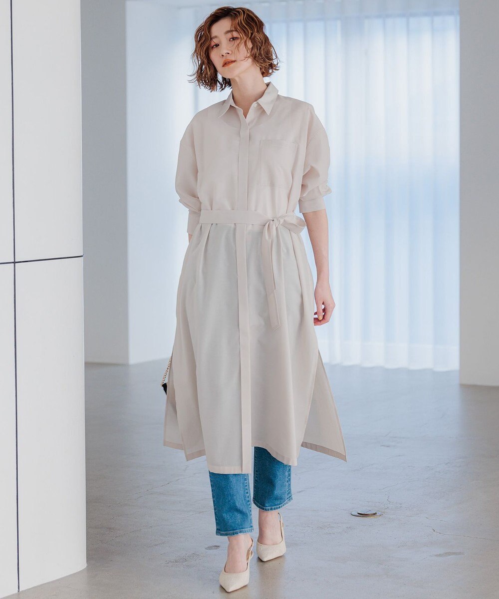 23区 【洗える】シアーマットクロス ロング シャツ 