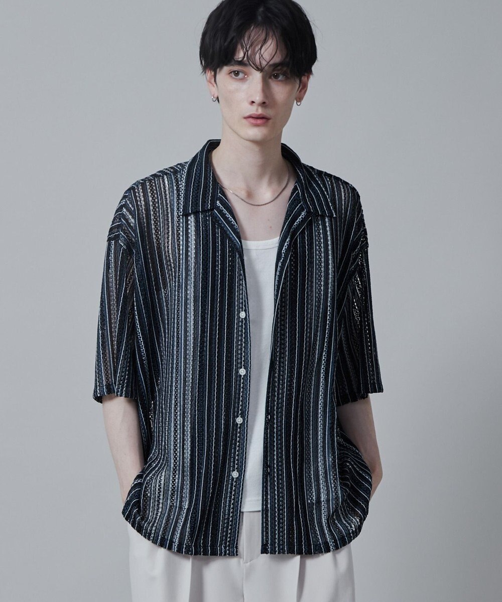 WEGO ストライプメッシュBIGシャツ（S） 