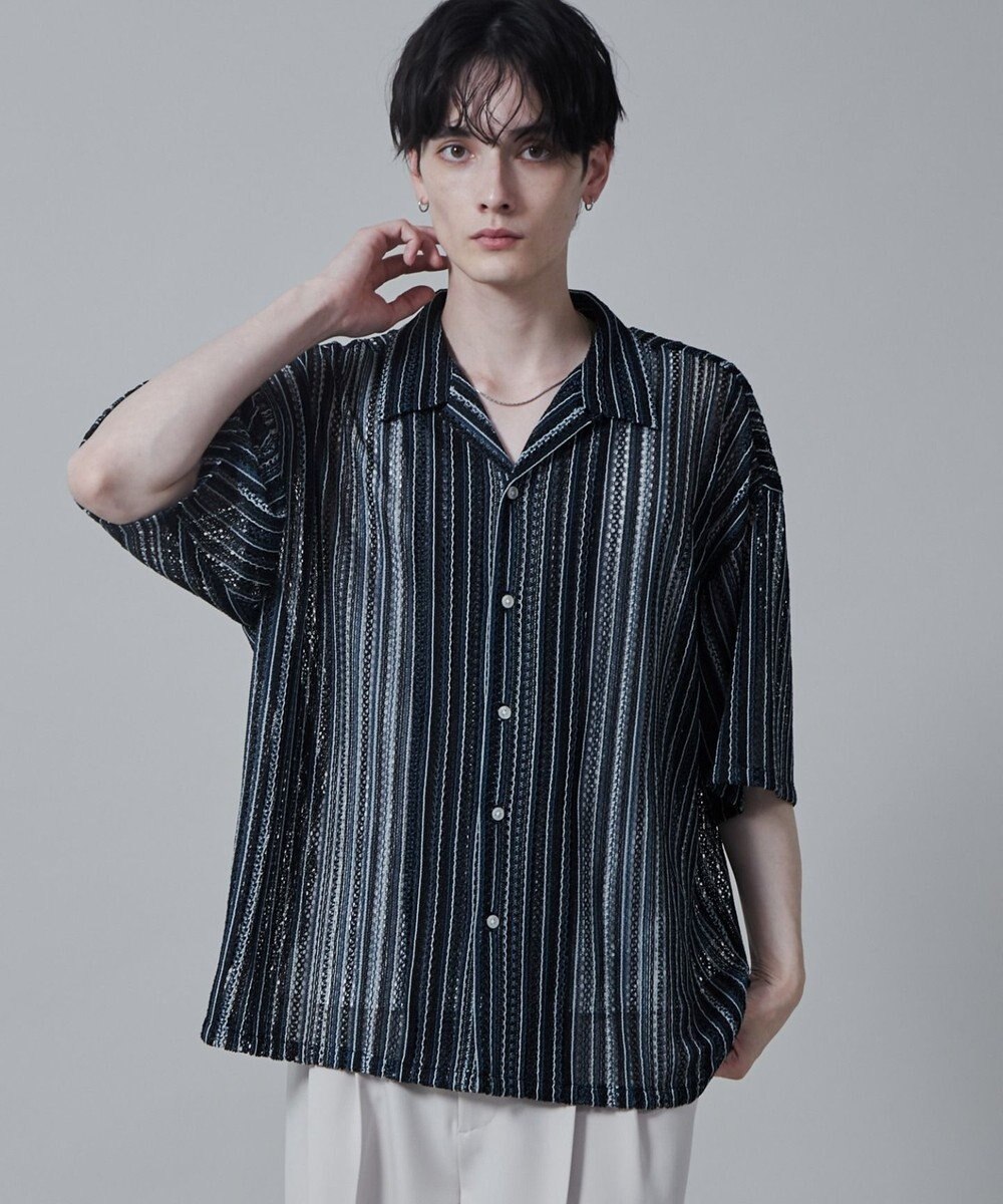 WEGO ストライプメッシュBIGシャツ（S） 