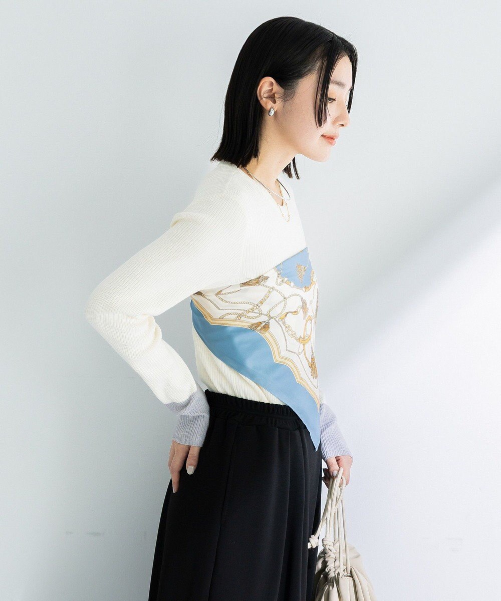 Green Parks アンチピリング袖配色ニットプルオーバー 