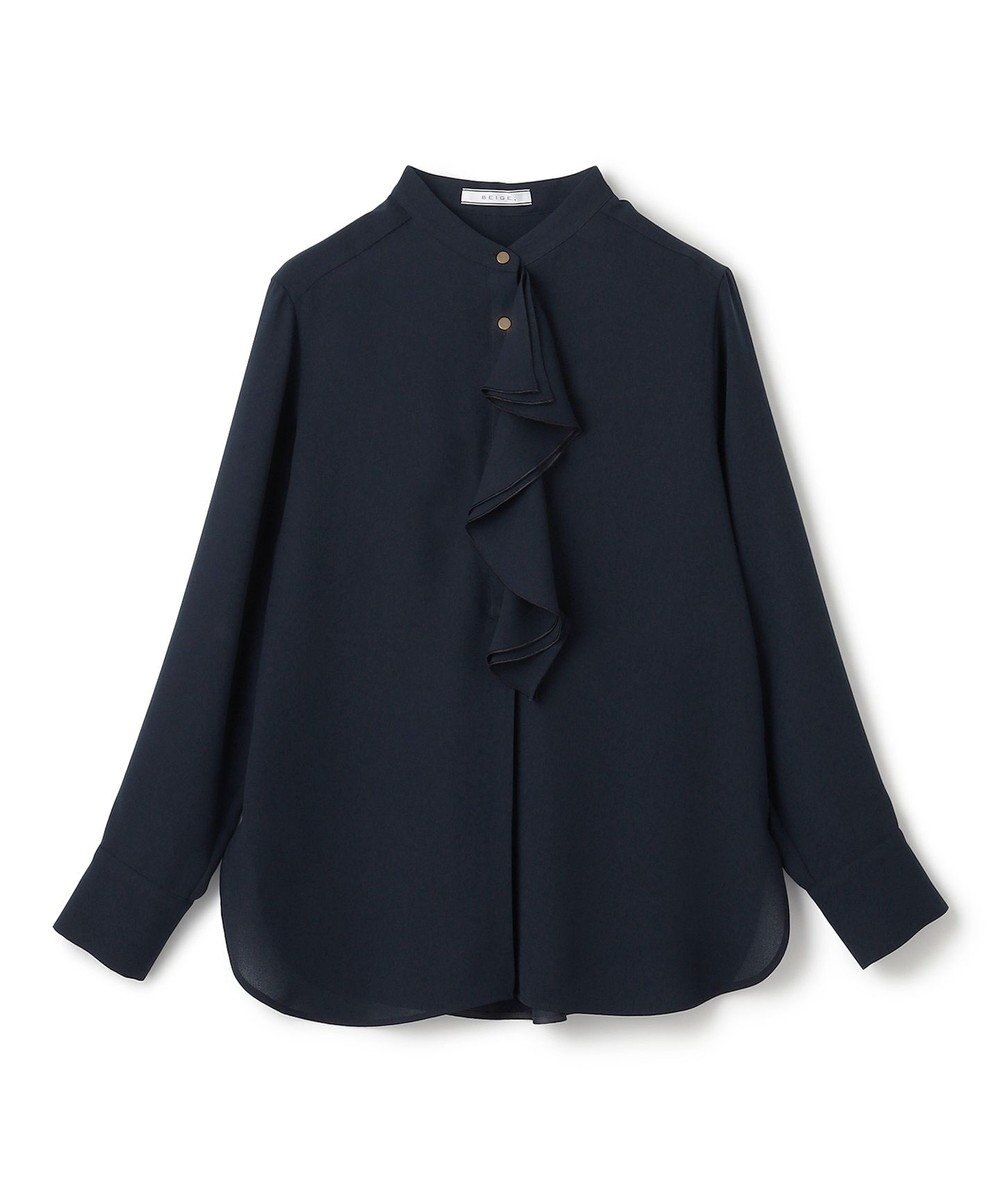 BEIGE， 【洗える】STOW / バンドカラーフリルブラウス 