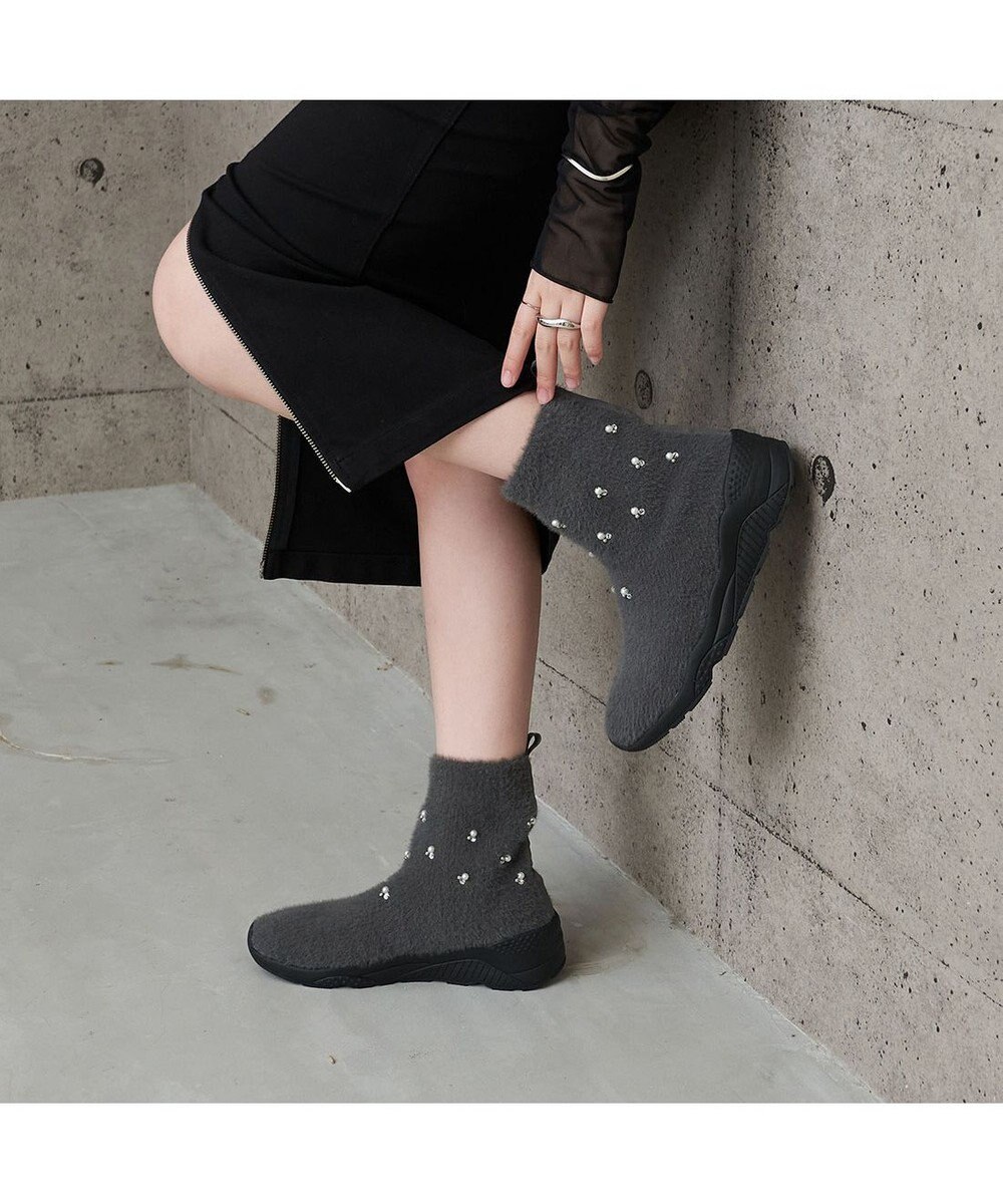 MODE ET JACOMO <carino>ビジュー付きニットブーツ 