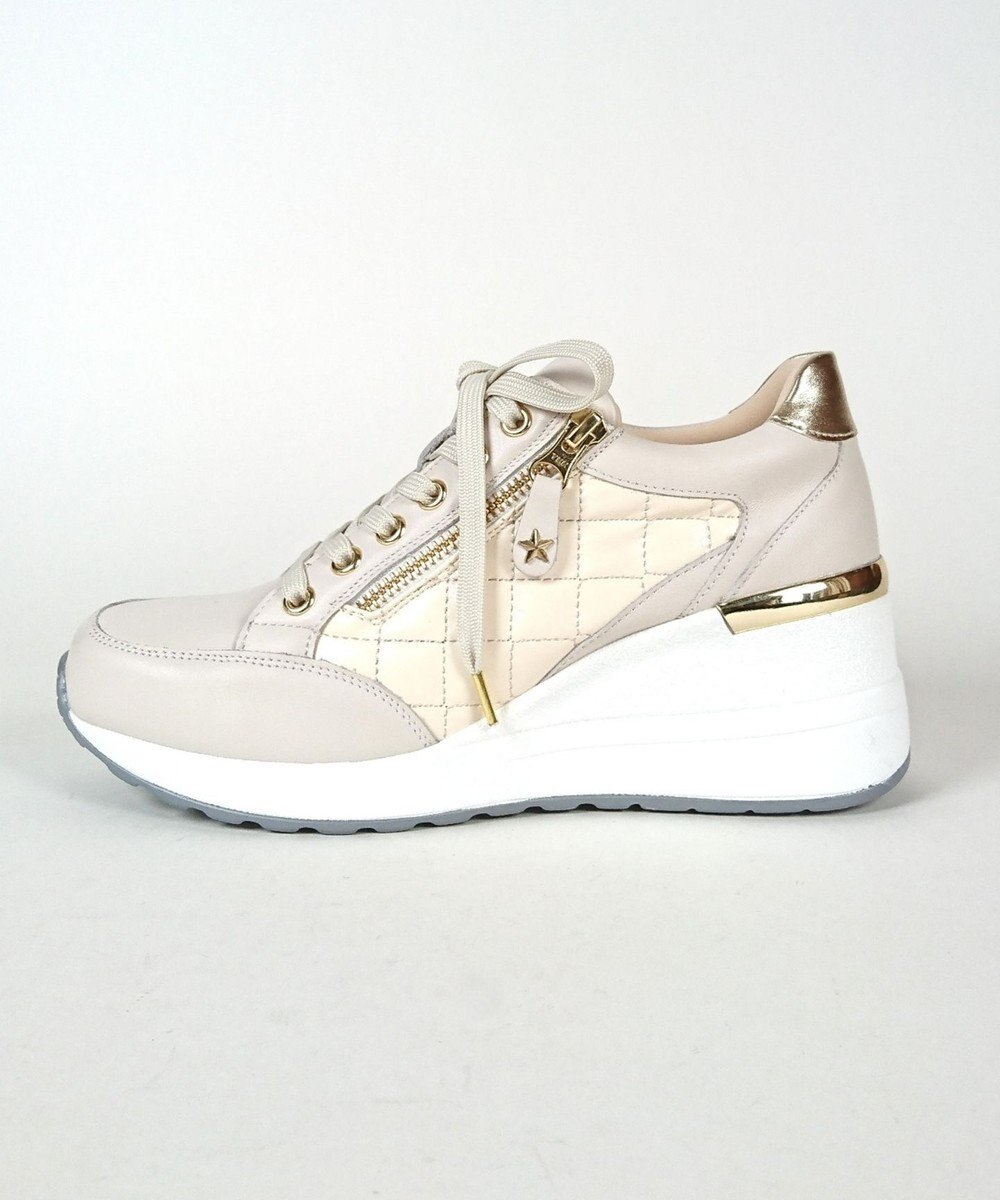 Dominic3 ヒールアップ サイドキルティング ジップスニーカー 