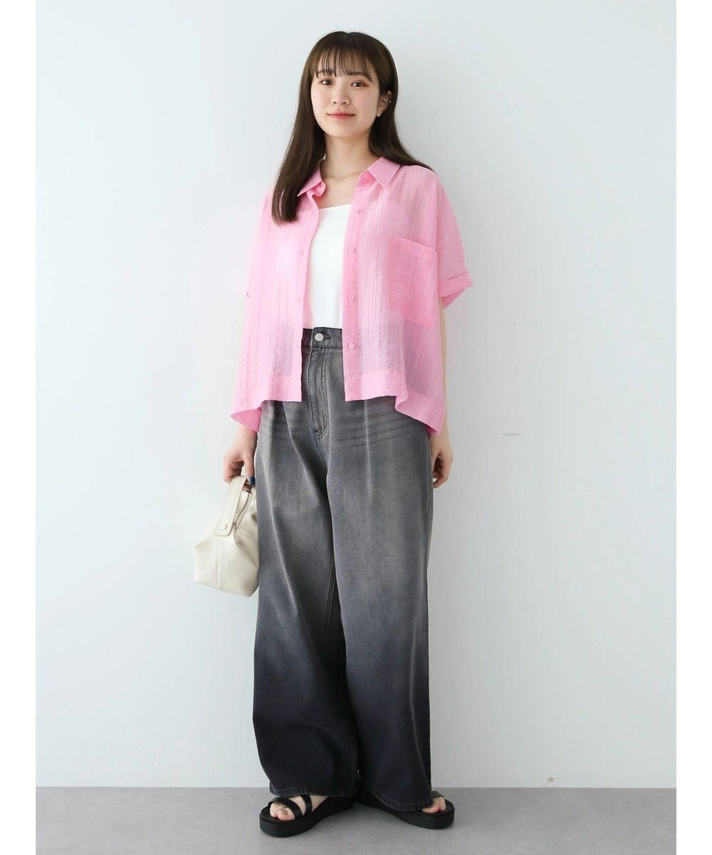 Green Parks シアーストライプショート丈シャツ 