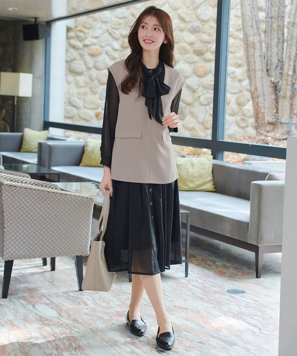 Tiaclasse 【ブラウス&ベスト&パンツ3点セット】リボンタイブラウス＋ベスト付き 3点セットアップ 