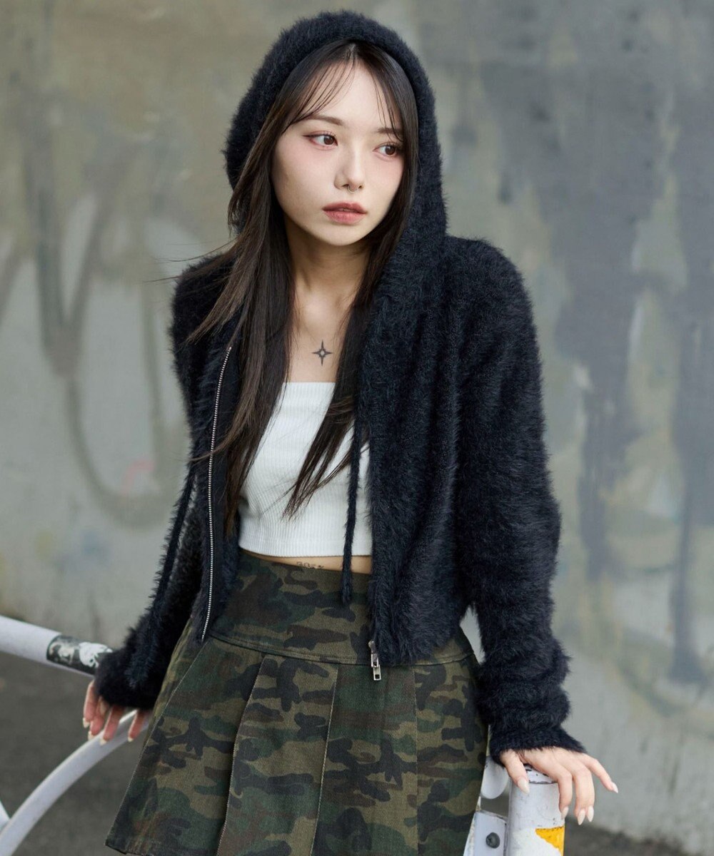 WEGO 【25秋冬新作】シャギーニットジップパーカー 