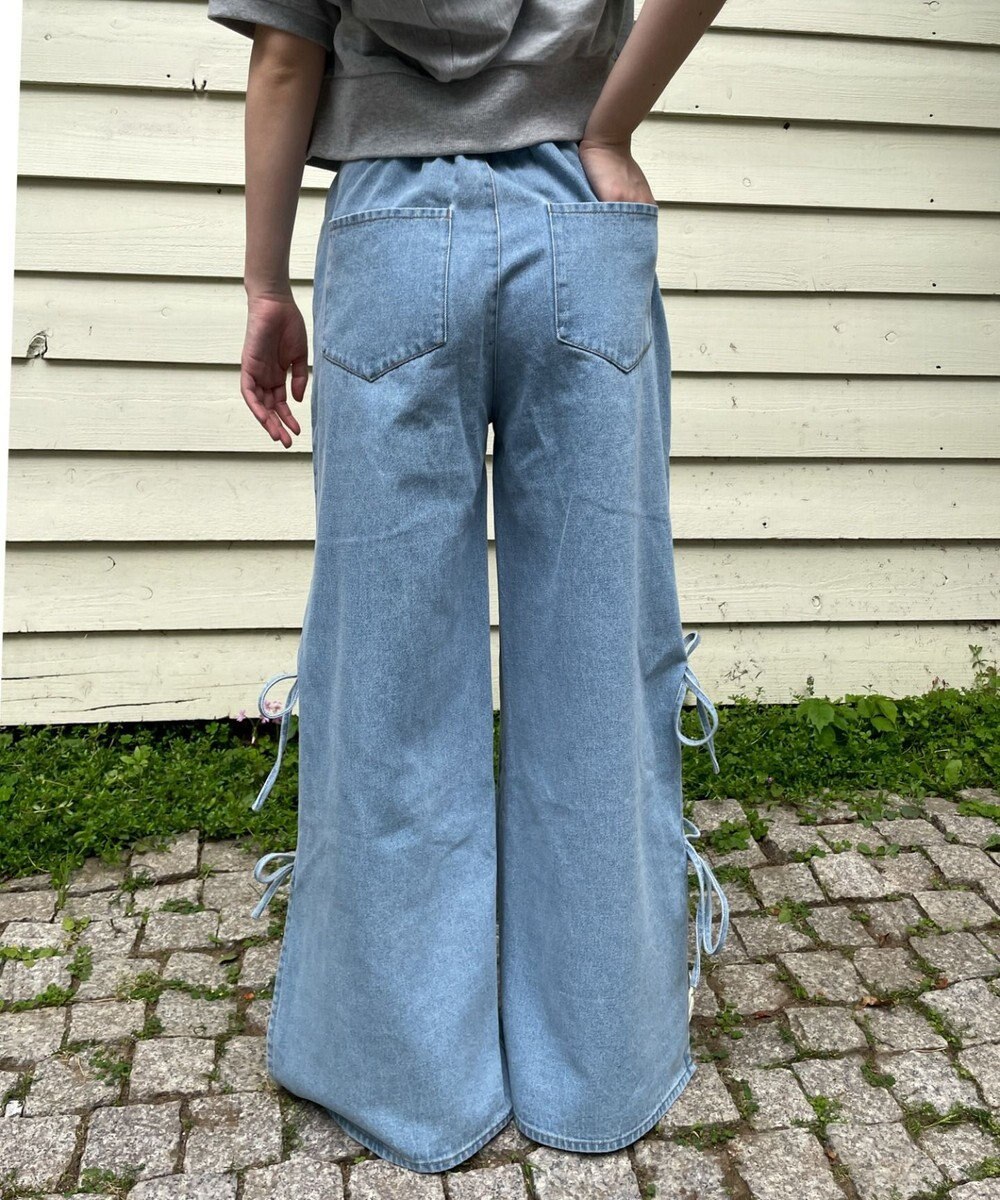 WEGO 【ウエストゴム/楽ちん】サマーデニムサイドリボンパンツ 