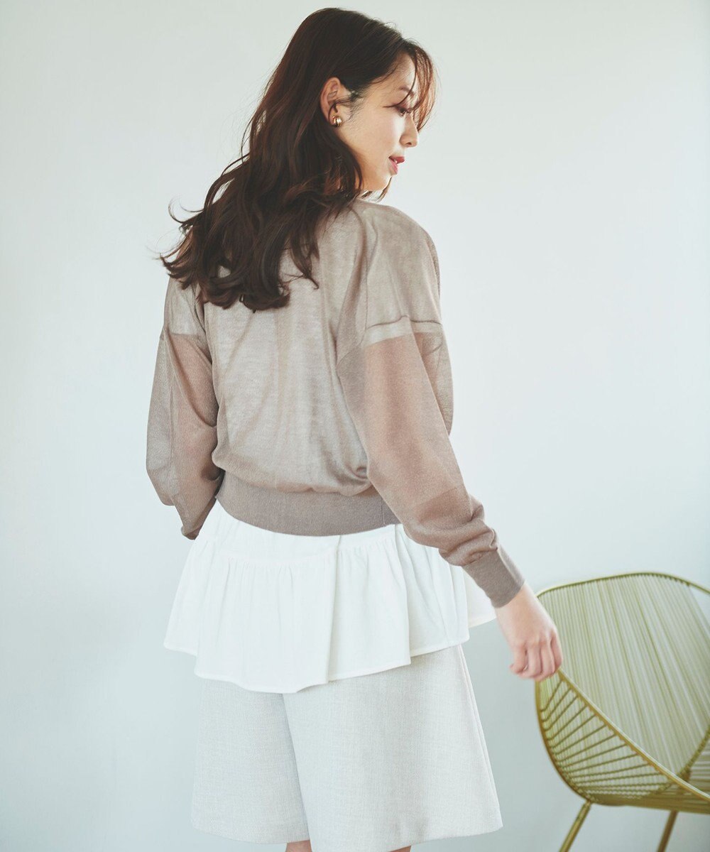 Feroux 【洗える】Vネックシアー カーデ 