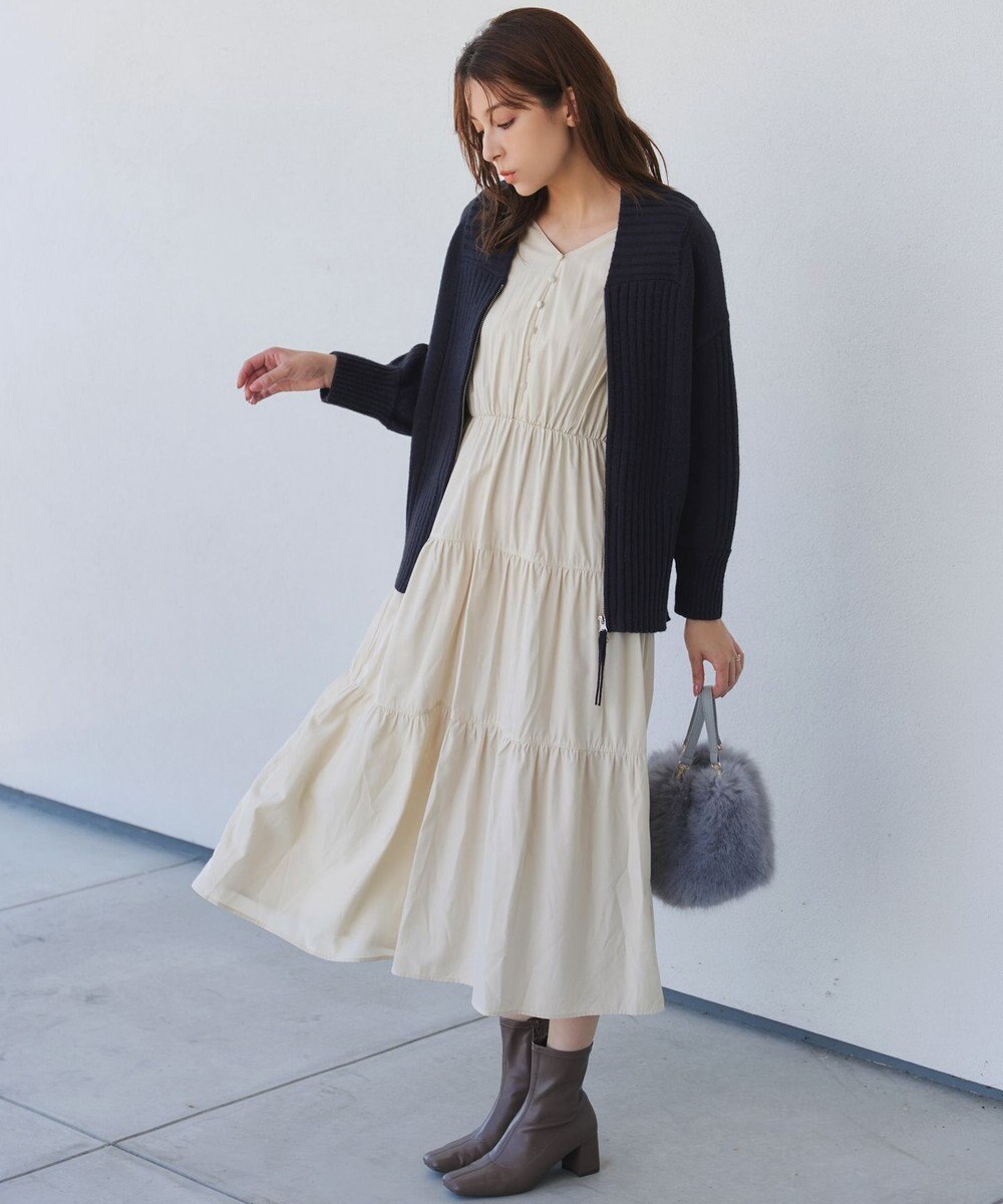 Tiaclasse 【洗える】ダブルジップリブニットカーディガン 