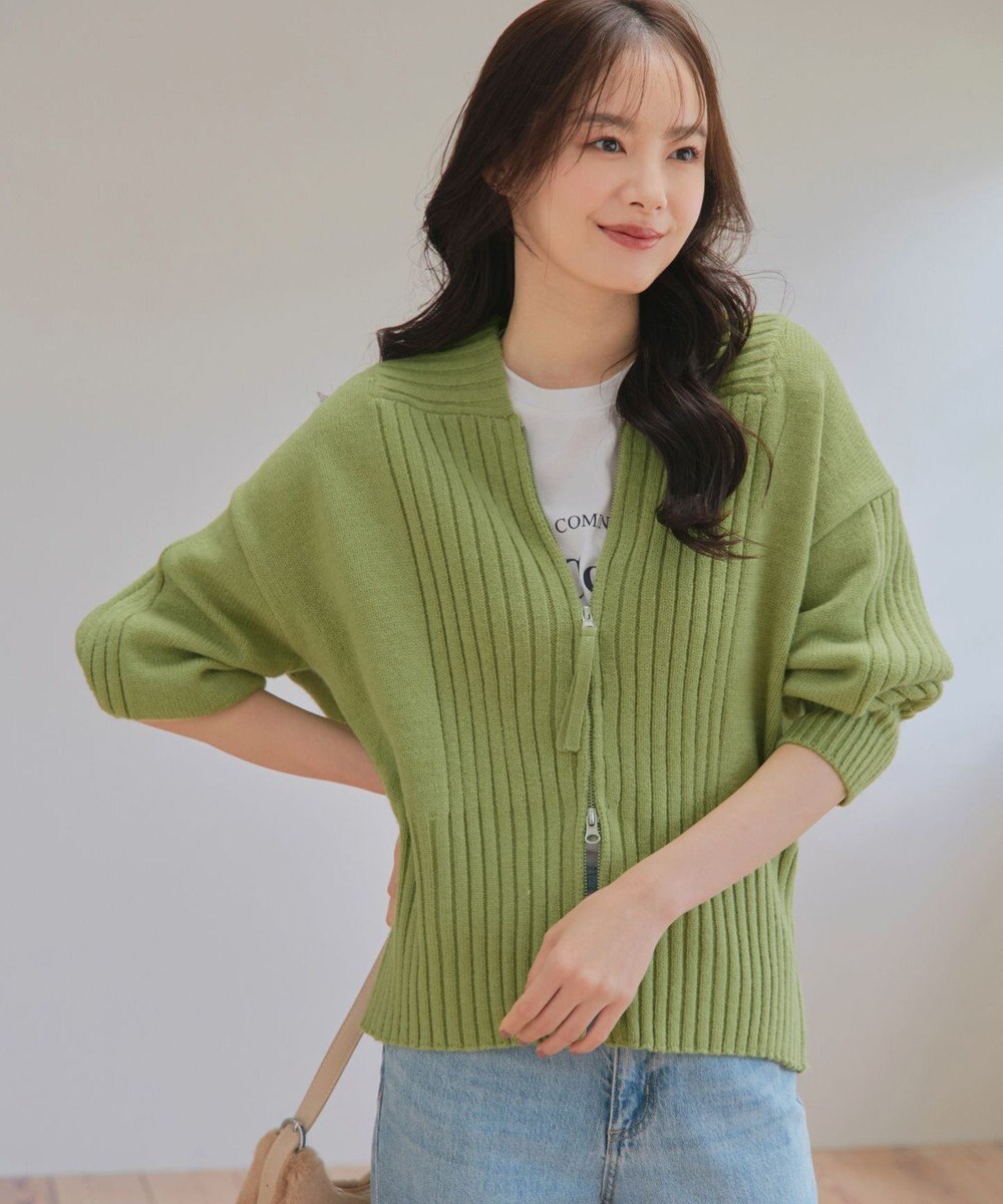 Tiaclasse 【洗える】ダブルジップリブニットカーディガン 