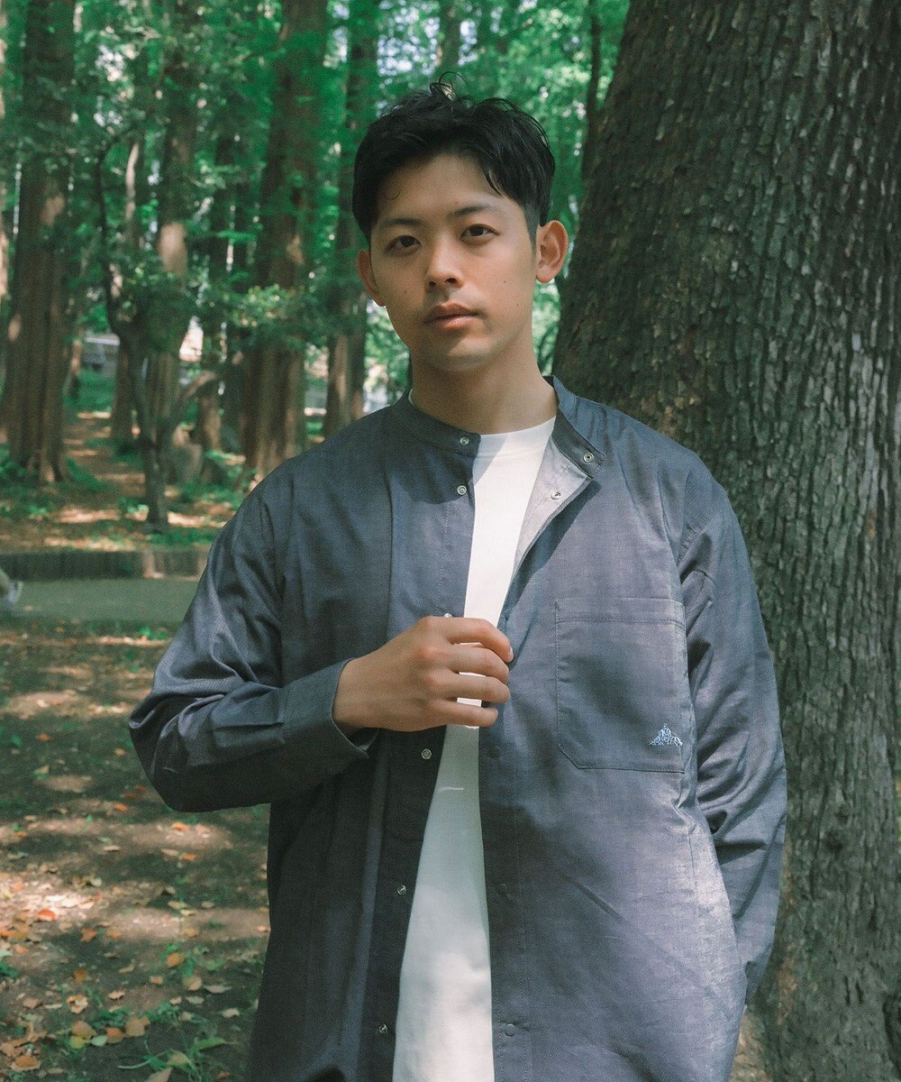 SHARE PARK MENS 【UVカット・撥水・ストレッチ】イージーデニムノーカラーシャツ 