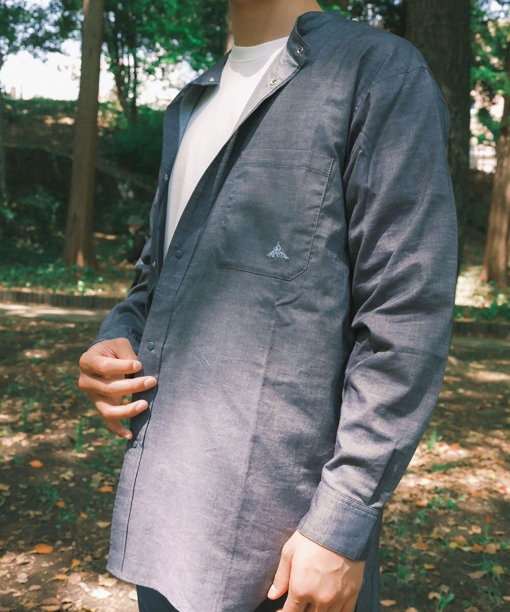 SHARE PARK MENS 【UVカット・撥水・ストレッチ】イージーデニムノーカラーシャツ 