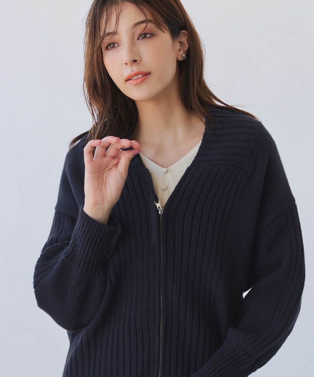 Tiaclasse 【洗える】ダブルジップリブニットカーディガン 