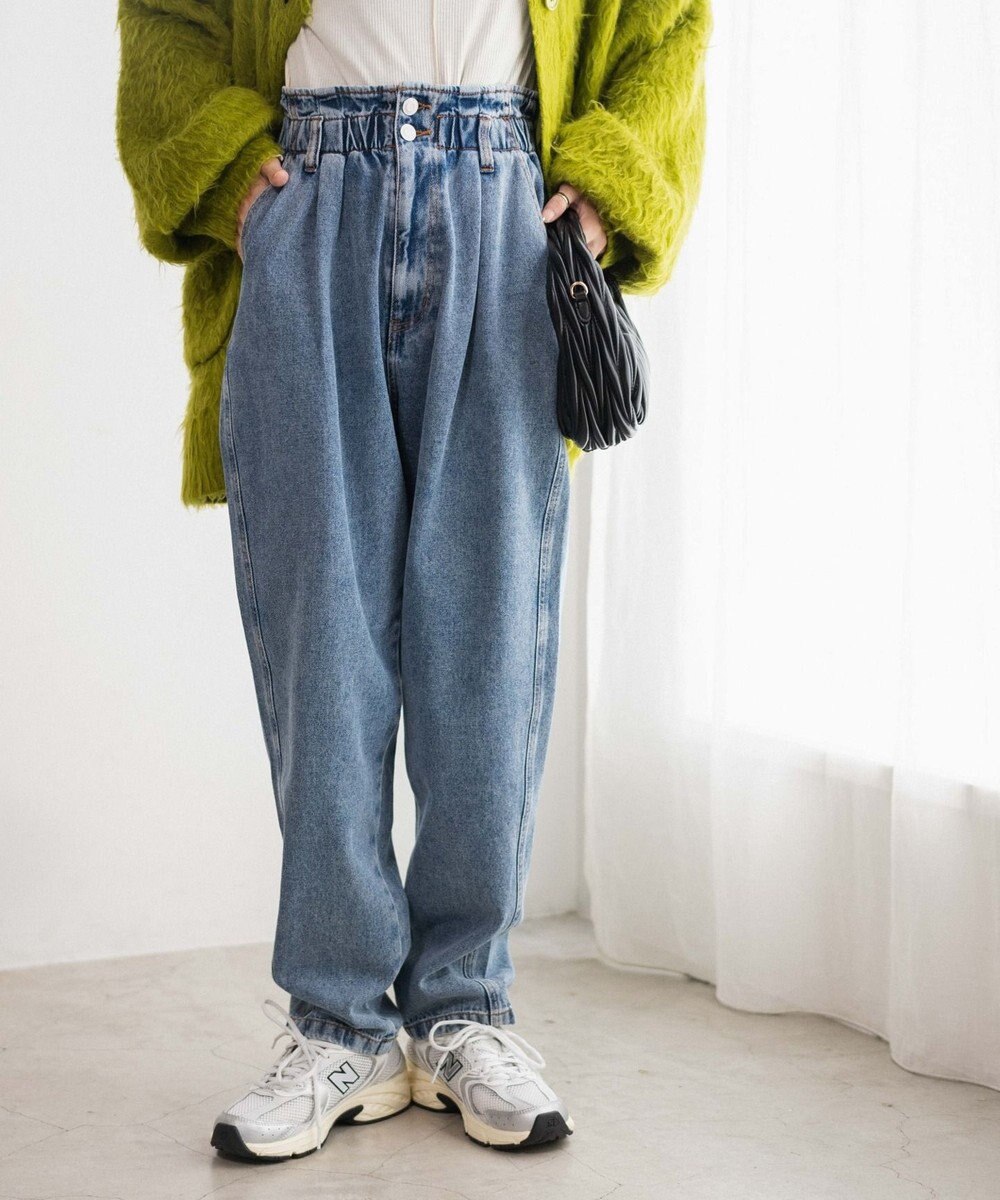 WEGO 【ウエストゴム】ウエストフリルデニムマムパンツ 