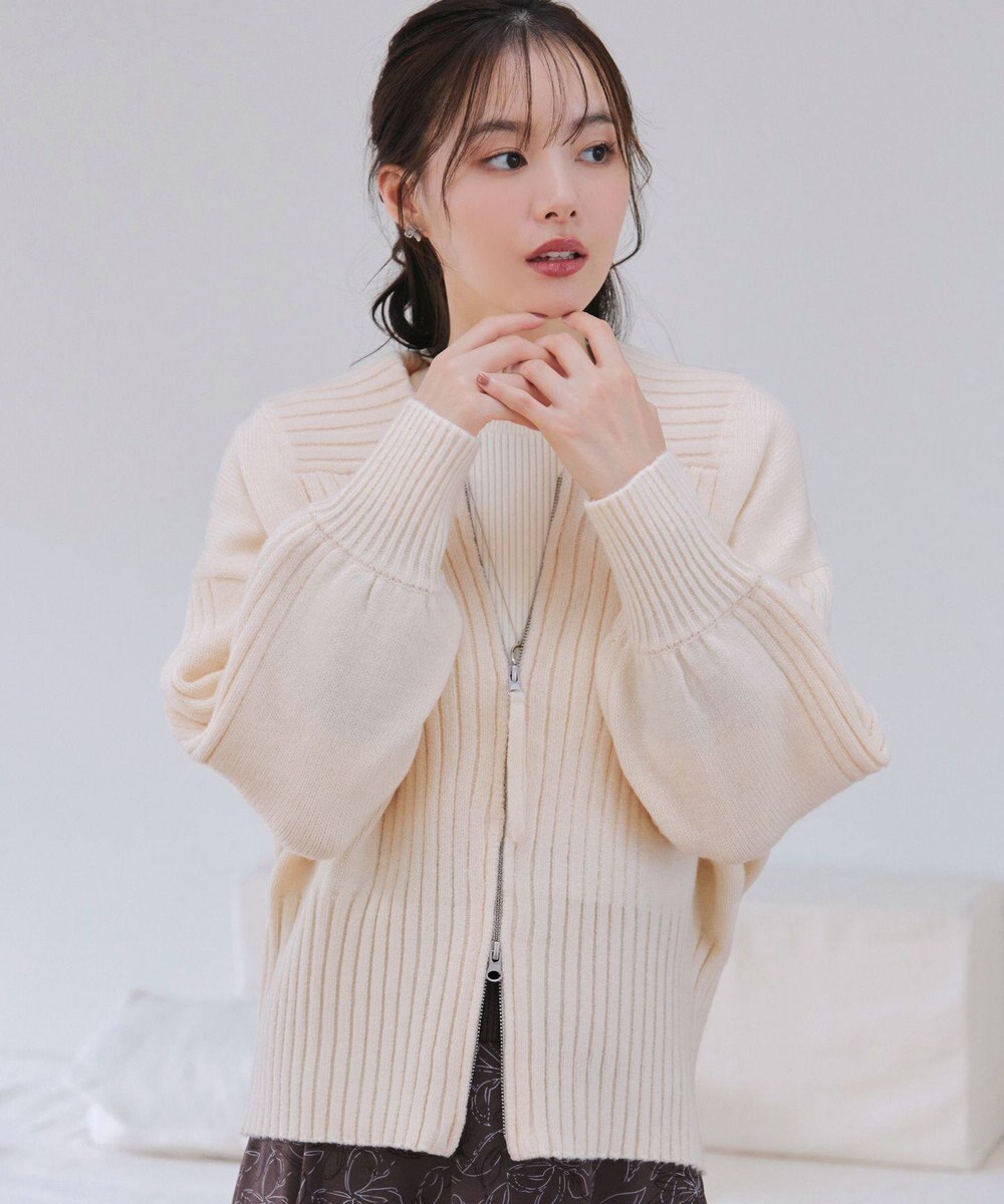 Tiaclasse 【洗える】ダブルジップリブニットカーディガン 