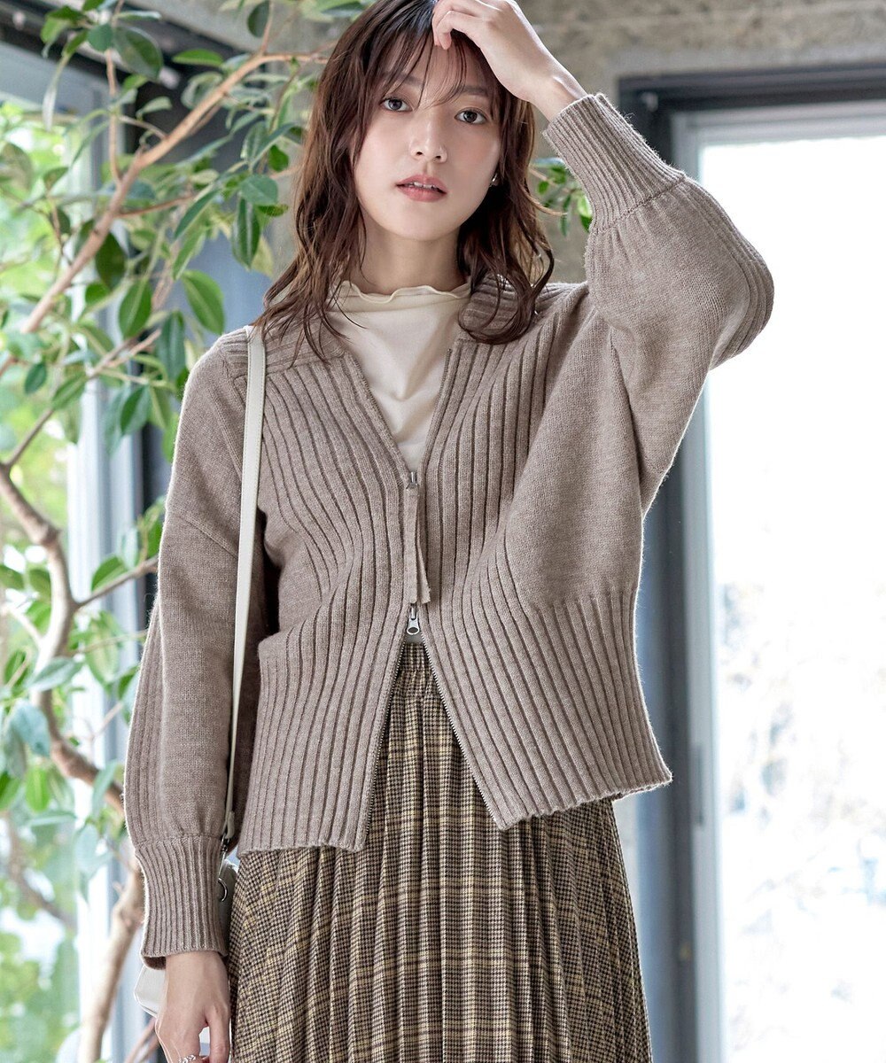 Tiaclasse 【洗える】ダブルジップリブニットカーディガン 