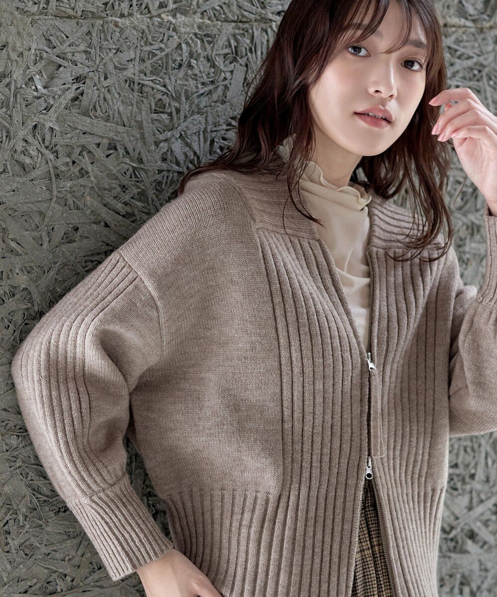 Tiaclasse 【洗える】ダブルジップリブニットカーディガン 