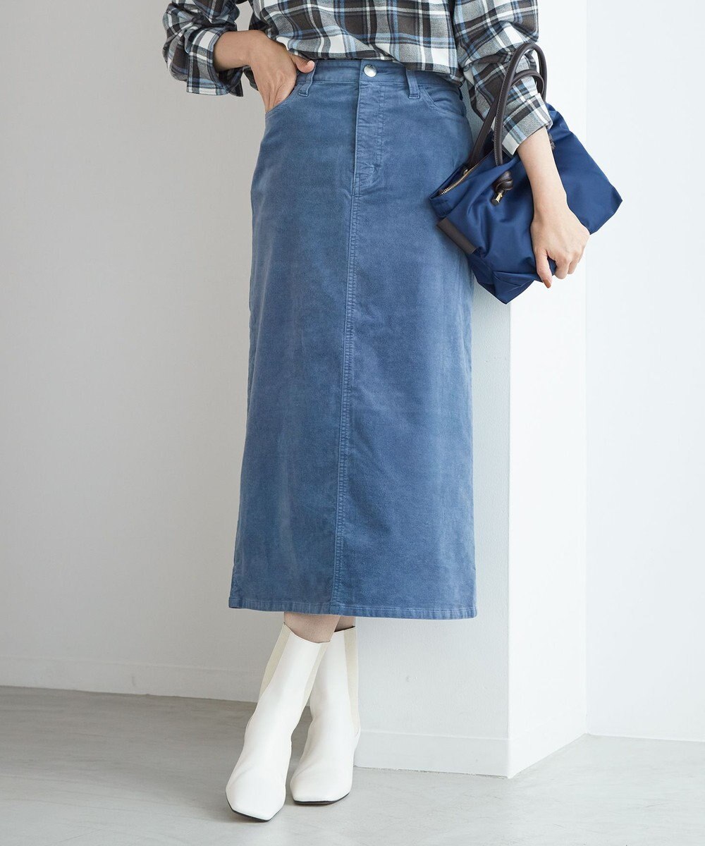 日本製 コットンベルベットセミフレアスカート柄デザイン無地 - ひざ丈