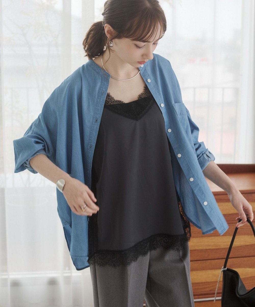 WEGO 【ANGIE VINTAGE】シアーデニムバンドカラーシャツ 