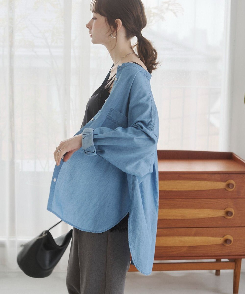WEGO 【ANGIE VINTAGE】シアーデニムバンドカラーシャツ 